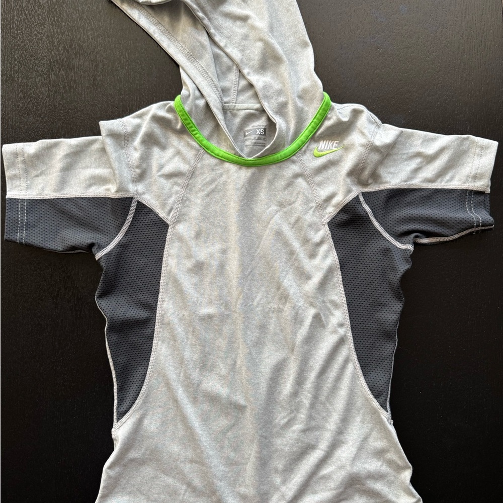Nike Gray and Black Hoodie with Green Trim